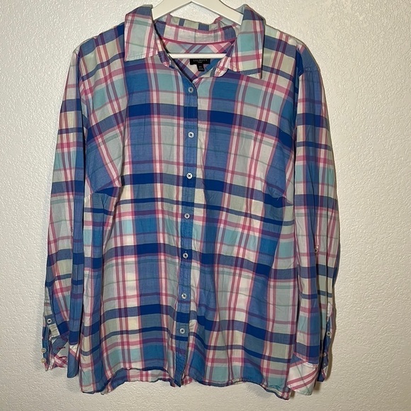 Talbots Tops - Talbots Spring Plaid Roll Tab Sleeves Top